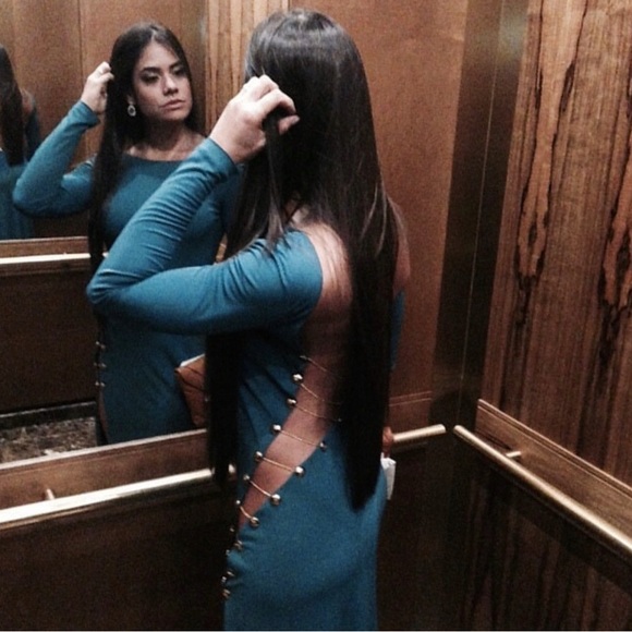 Emilio Pucci Chain Embellished Cutout Open Back - Turquoise Evening Dress Gown - Picture 4 of 10